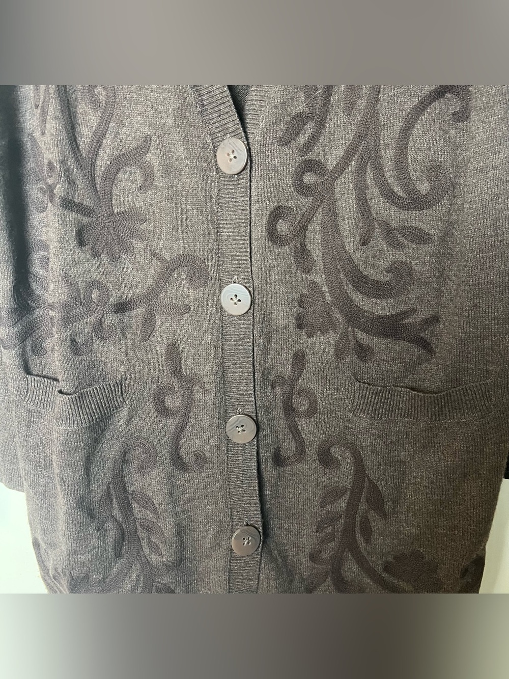 Coldwater Creek Women’s NWT Brown Damask Embossed Button Cardigan Sweater Sz XL - Picture 4 of 6